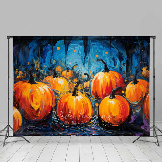 Lofaris Abstract Pumpkin Patch Oil Painting Backdrop Moody Blue and Orange Halloween Fine Art Style Photography Prop