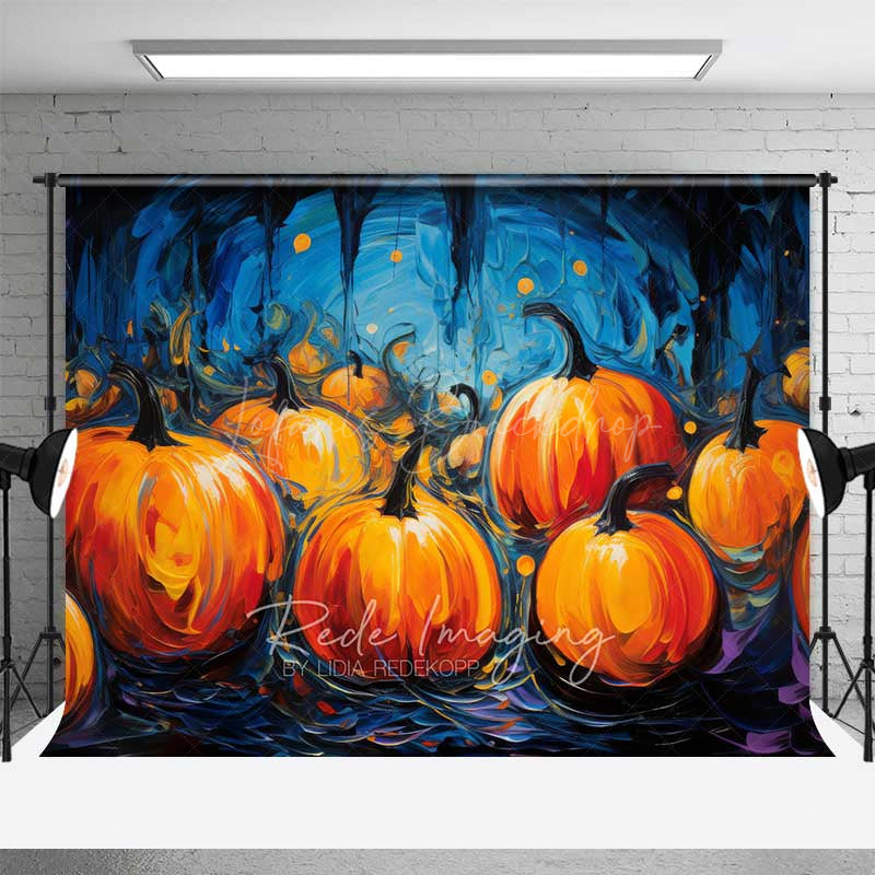 Lofaris Abstract Pumpkin Patch Oil Painting Backdrop Moody Blue and Orange Halloween Fine Art Style Photography Prop
