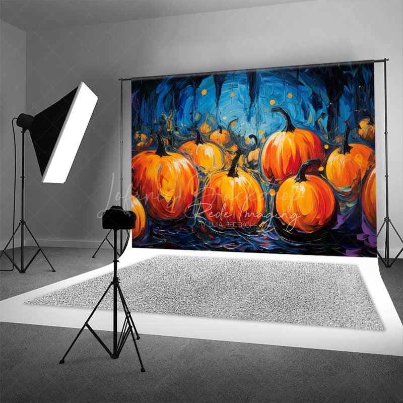 Lofaris Abstract Pumpkin Patch Oil Painting Backdrop Moody Blue and Orange Halloween Fine Art Style Photography Prop