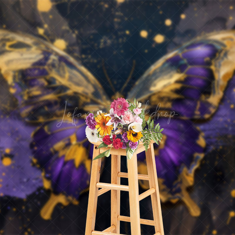 Lofaris Abstract Purple Gold Butterfly Photography Backdrop