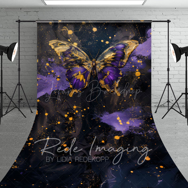 Lofaris Abstract Purple Gold Butterfly Sweep Photo Backdrop