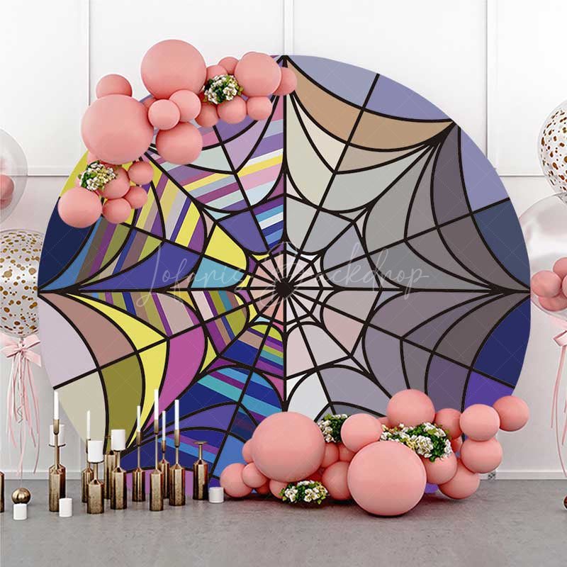 Lofaris Abstract Purple Spiderweb Round Birthday Backdrop