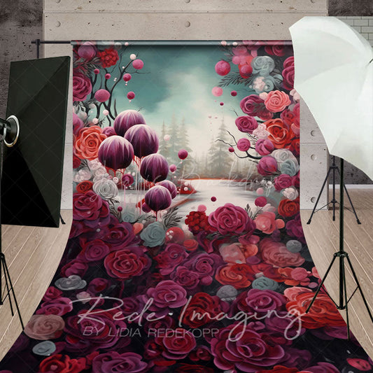 Lofaris Abstract Red Pink Rose Bud Sweep Photo Backdrop