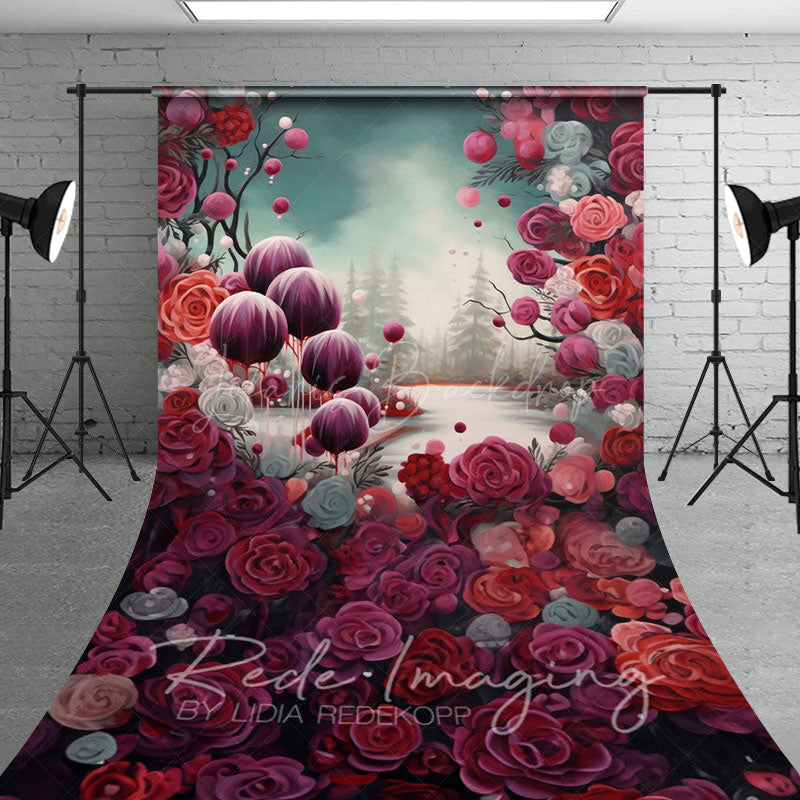 Lofaris Abstract Red Pink Rose Bud Sweep Photo Backdrop