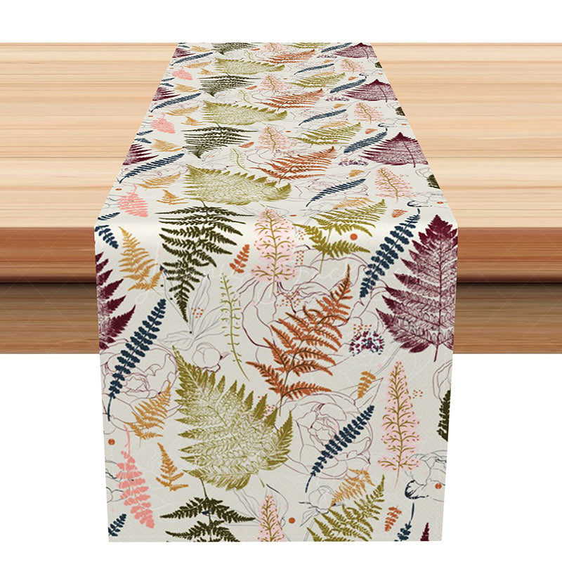 Lofaris Abstract Spring Table Runner with Messy Line Art Leaves for Modern and Minimalist Kitchen Dining Decor