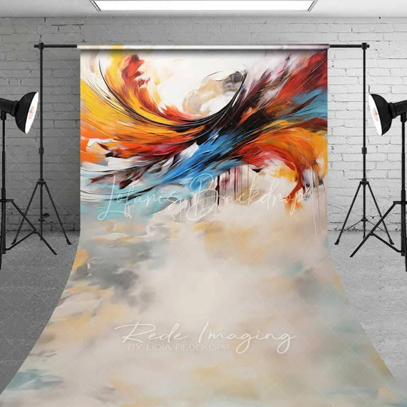Lofaris Abstract Swirl Art Sweep Photo Backdrop Modern Colorful Feather Painting Background Texture Floor Prop