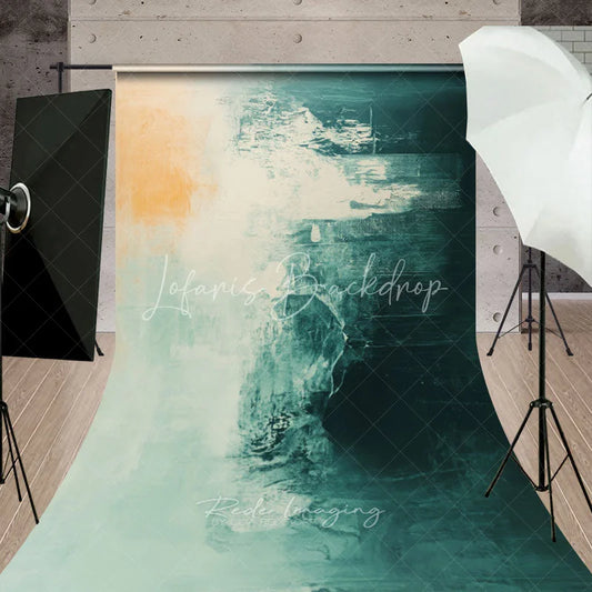 Lofaris Abstract Teal and Cream Painterly Sweep Backdrop Modern Art Textured Studio Photography Background