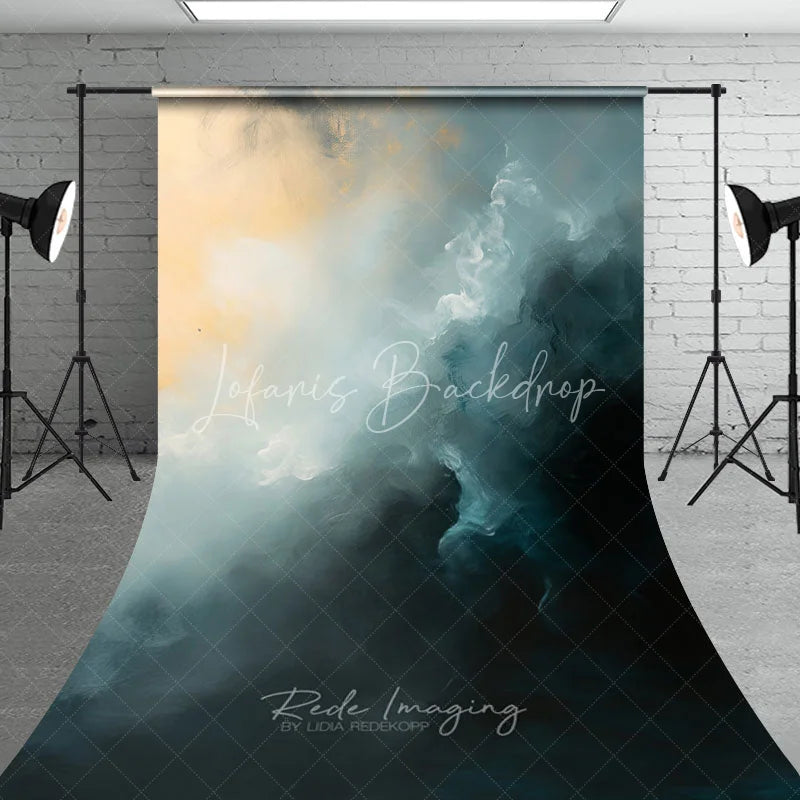 Lofaris Abstract Teal and Gold Painterly Sweep Backdrop Ethereal Light Photography Studio Prop
