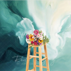 Lofaris Abstract Teal and White Flowing Brushstroke Photography Backdrop Artistic Modern Studio Background for Portraits