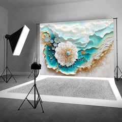 Lofaris Abstract Teal Ocean Waves and Gold Sand Backdrop Summer Beach Art Photography Background Party Decor