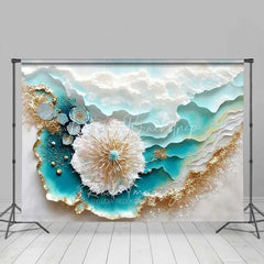 Lofaris Abstract Teal Ocean Waves and Gold Sand Backdrop Summer Beach Art Photography Background Party Decor