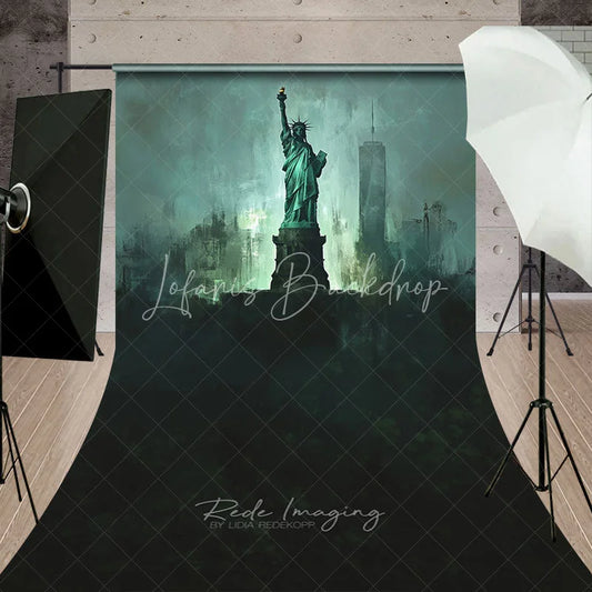 Lofaris Abstract Textured Dark Teal Statue of Liberty Sweep Backdrop Dramatic New York City Landmark Photography Background