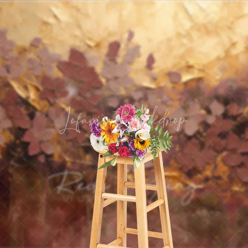 Lofaris Abstract Textured Floral Photography Backdrop Gold and Plum Palette with Elegant Painterly Design