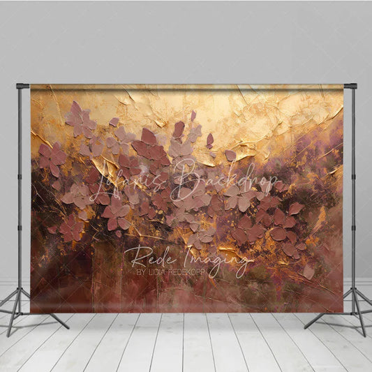 Lofaris Abstract Textured Floral Photography Backdrop Gold and Plum Palette with Elegant Painterly Design