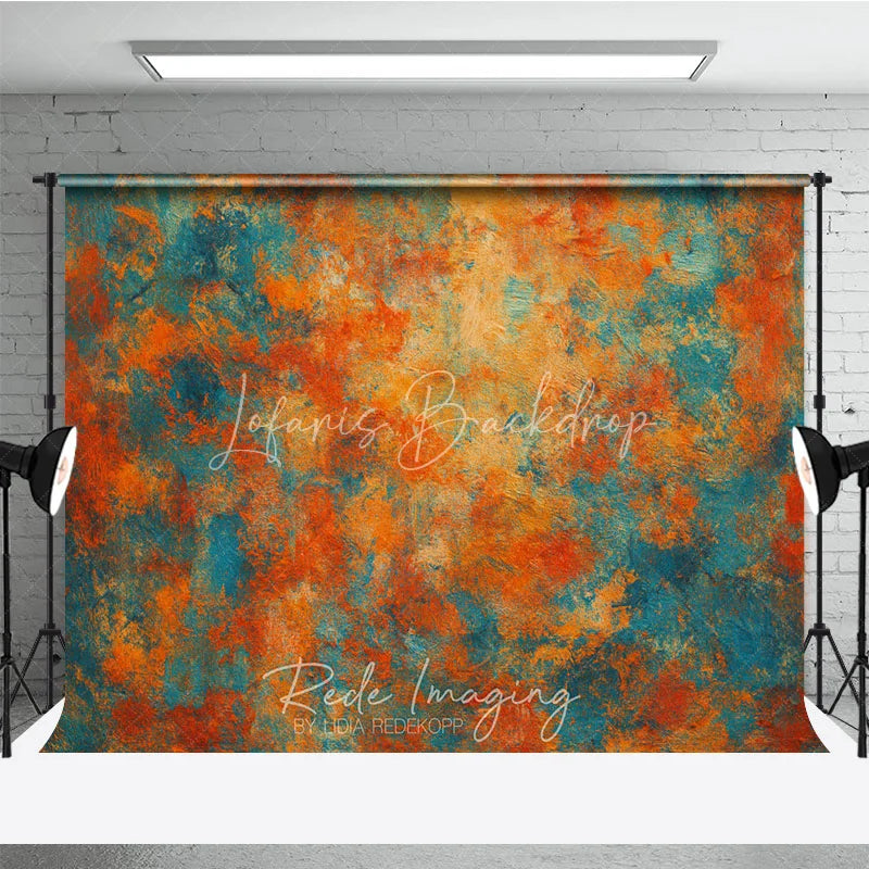 Lofaris Abstract Textured Orange Teal Blue Photography Backdrop Artistic Distressed Photo Studio Portrait