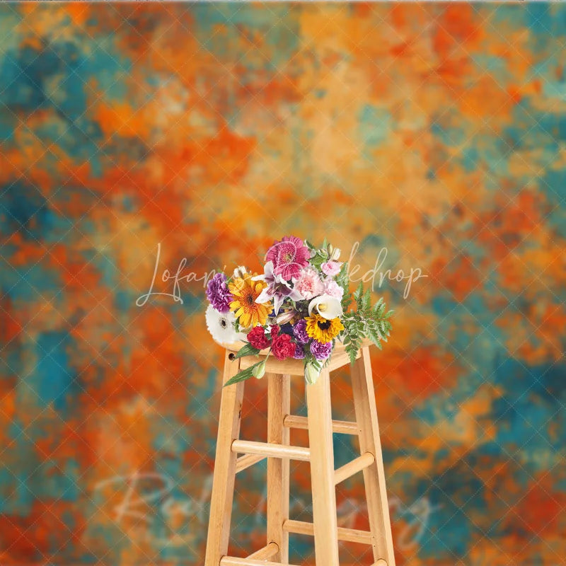 Lofaris Abstract Textured Orange Teal Blue Photography Backdrop Artistic Distressed Photo Studio Portrait