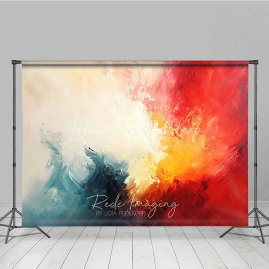 Lofaris Abstract Textured Painterly Photography Backdrop Vibrant Red Yellow Blue White Colors for Artistic Portraits