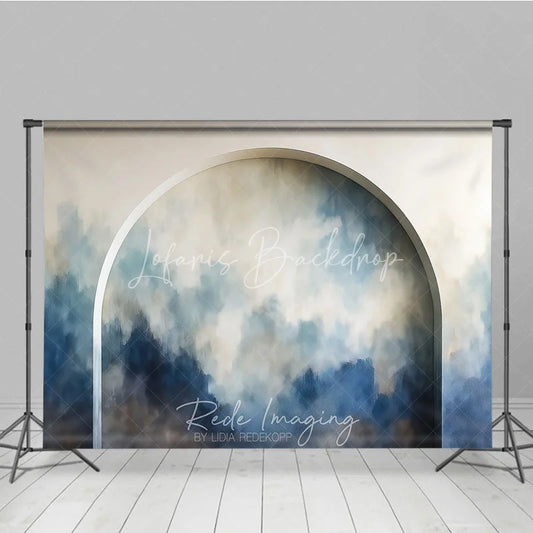 Lofaris Abstract Textured Photography Backdrop with Blue and Beige Cloud-like Design Modern Arched Frame Art for Portraits
