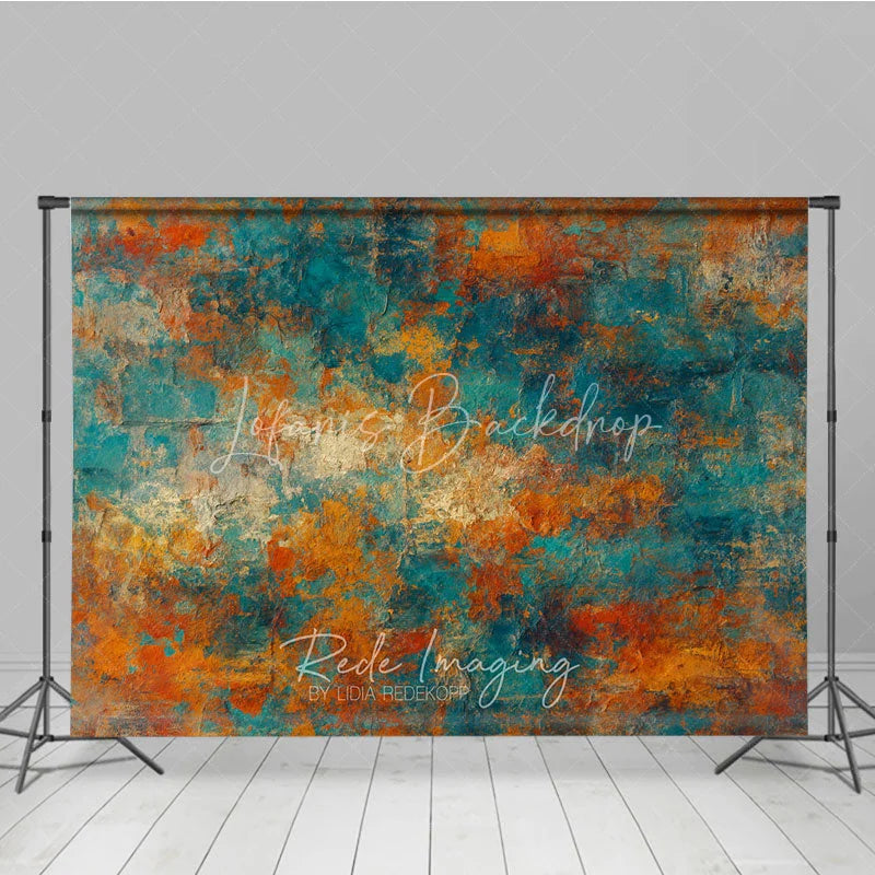 Lofaris Abstract Textured Photography Backdrop with Rustic Teal Orange and Gold Grunge Art