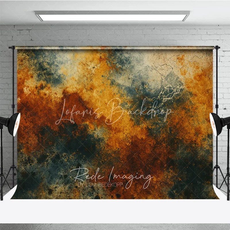 Lofaris Abstract Textured Photography Backdrop with Rusty Orange and Teal Grunge Effect Vintage Fine Art Studio Background