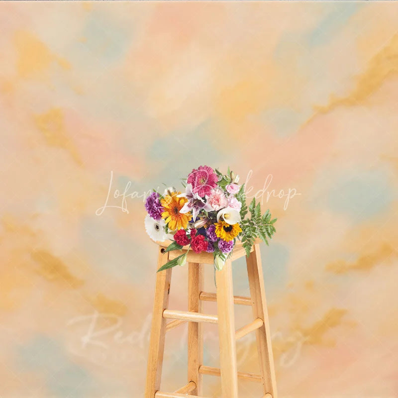Lofaris Abstract Textured Photography Backdrop with Soft Pastel Peach Pink and Blue Colors Elegant Gold Accents