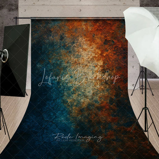 Lofaris Abstract Textured Sweep Backdrop with Moody Blue and Rusty Orange Tones Weathered Industrial Style for Photo Shoots