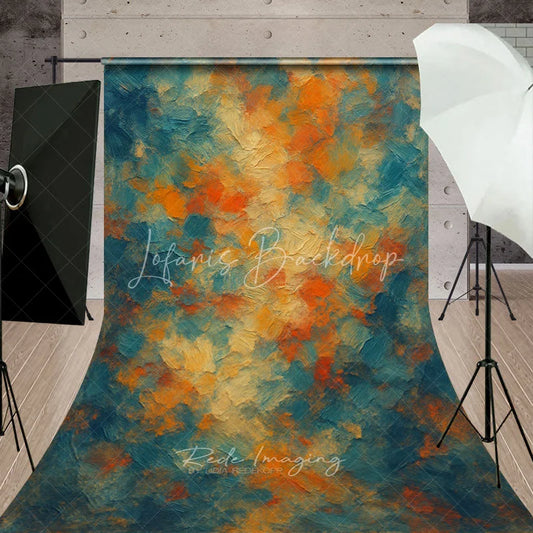 Lofaris Abstract Textured Sweep Backdrop with Painterly Brushstrokes Vibrant Teal Orange and Yellow Art Background