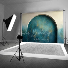 Lofaris Abstract Textured Teal and Gold Arched Photography Backdrop Old Master Style Portrait Studio Background