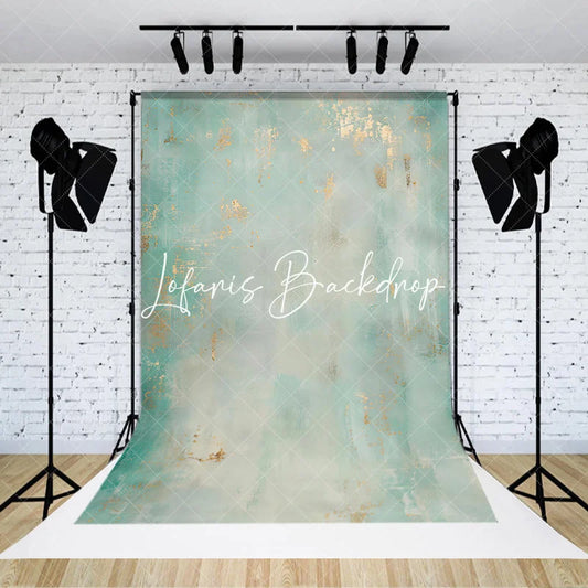 Lofaris Abstract Textured Teal and Mint Green Photography Backdrop with Gold Accents Elegant Painterly Design