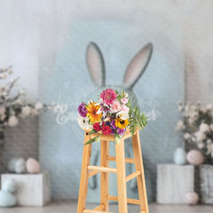 Lofaris Abstract Wall Green Bunny Floral Egg Easter Backdrop