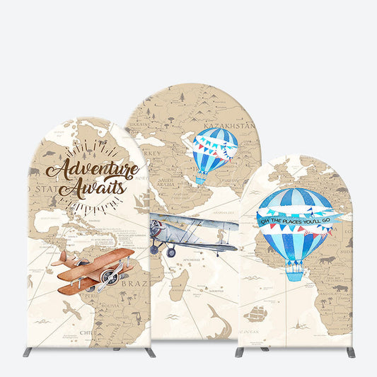 Lofaris Adventure Awaits Hot Air Balloon Map Arch Backdrop