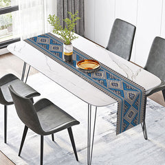 Lofaris Aesthetic Aztec Tribal Table Runner in Blue for Modern Bohemian and Southwest Style Dining Decor
