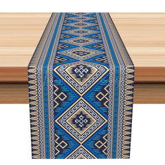Lofaris Aesthetic Aztec Tribal Table Runner in Blue for Modern Bohemian and Southwest Style Dining Decor