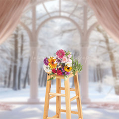Lofaris Aesthetic Curtain Snowy Forest Window Scene Backdrop
