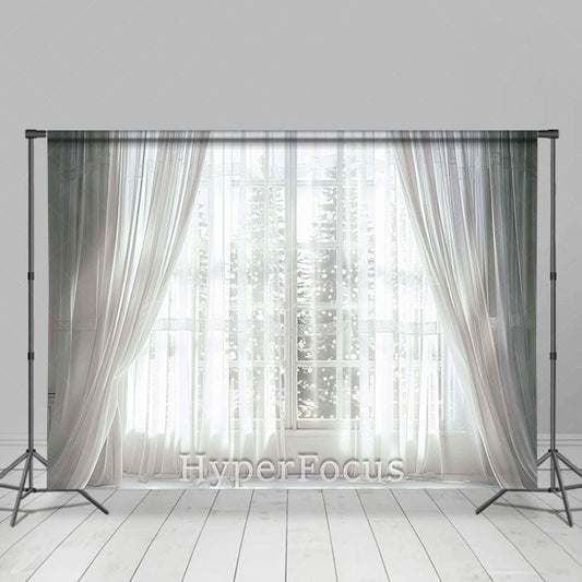 Lofaris Aesthetic White Gauze Curtain Window Winter Backdrop