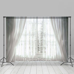 Lofaris Aesthetic White Gauze Curtain Window Winter Backdrop
