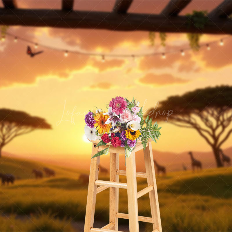 Lofaris African Savanna Animal Sunset Natural Scene Backdrop