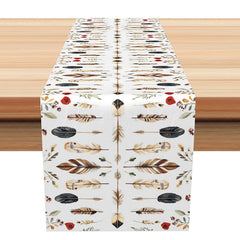 Lofaris African Tribal Style Table Runner with Feather and Leaf Pattern for Ethnic Bohemian Home Decor