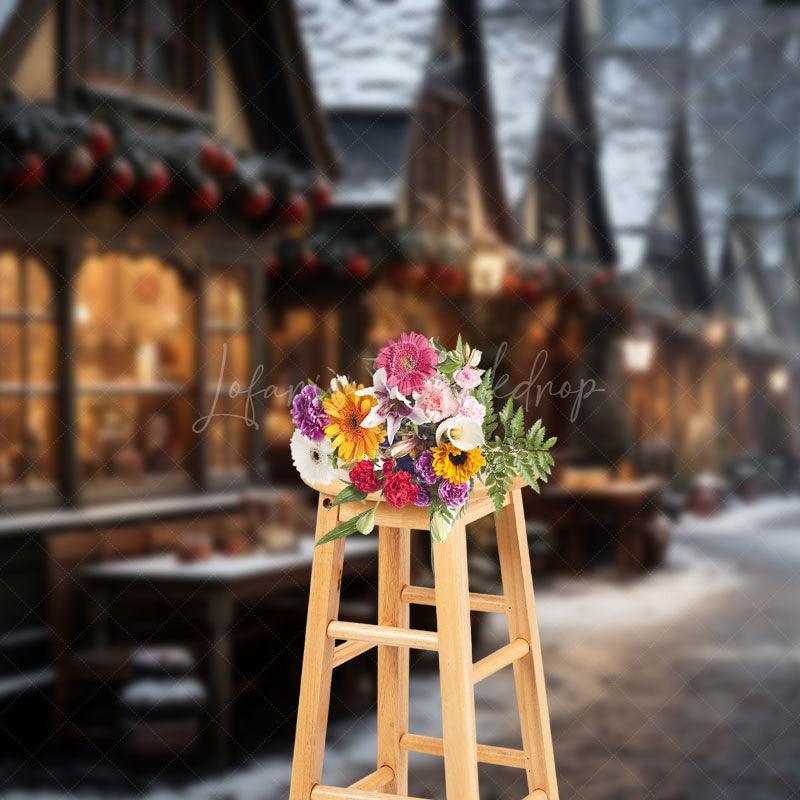 Lofaris After Snow Town Light Night Scene Christmas Backdrop