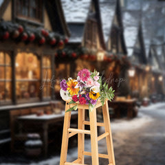 Lofaris After Snow Town Light Night Scene Christmas Backdrop