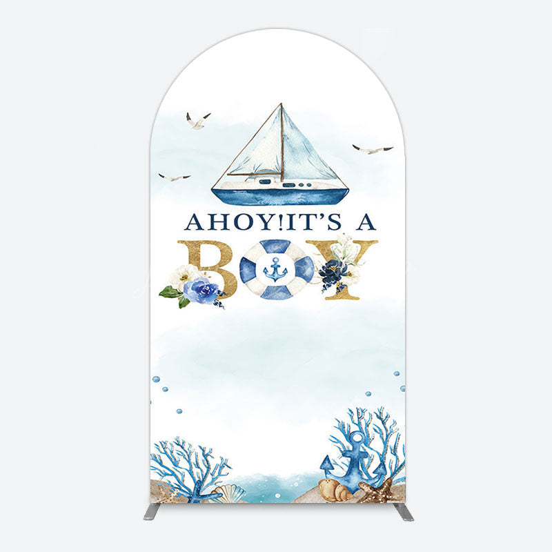 Lofaris Ahoy Boy Seagulls Boat Baby Shower Arch Backdrop