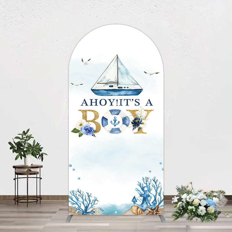 Lofaris Ahoy Boy Seagulls Boat Baby Shower Arch Backdrop