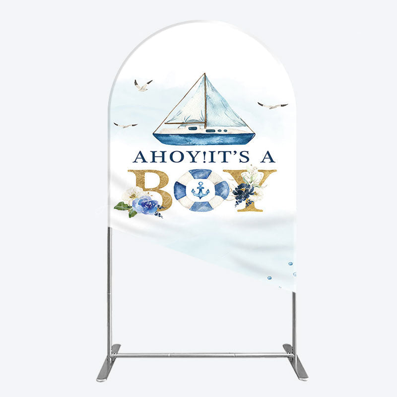 Lofaris Ahoy Boy Seagulls Boat Baby Shower Arch Backdrop