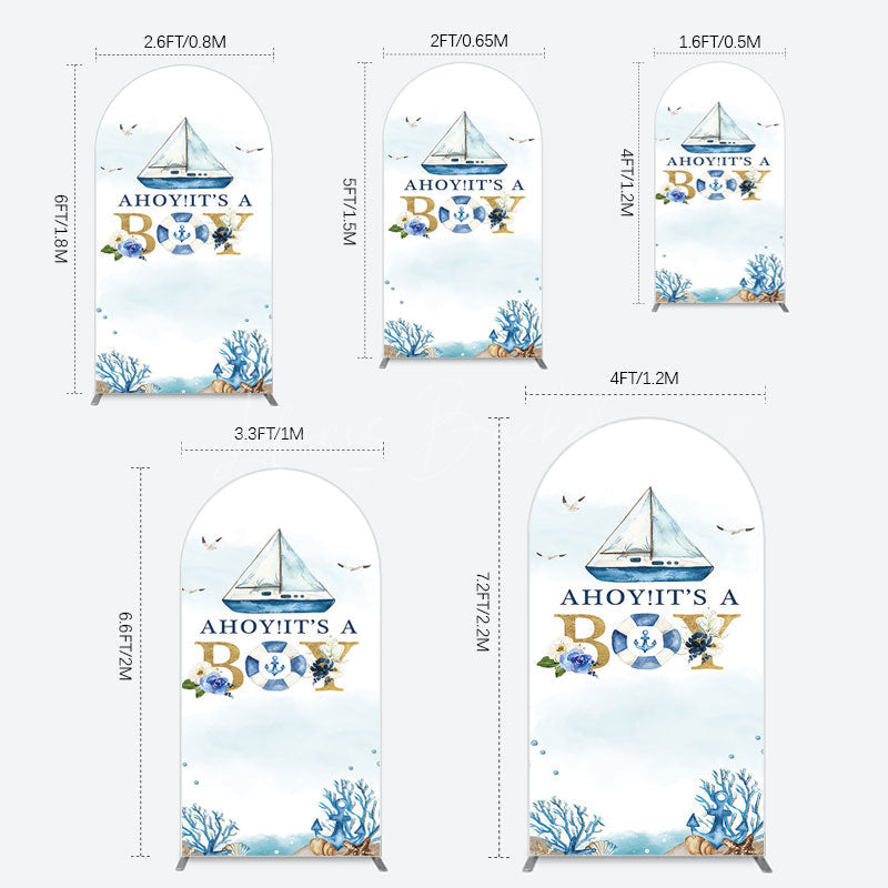 Lofaris Ahoy Boy Seagulls Boat Baby Shower Arch Backdrop