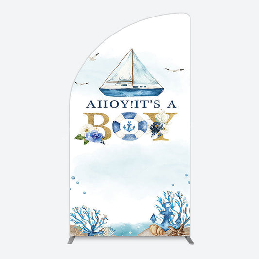 Lofaris Ahoy Boy Seagulls Boat Baby Shower Half Moon Arch Backdrop