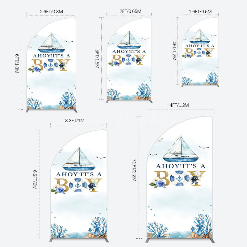 Lofaris Ahoy Boy Seagulls Boat Baby Shower Half Moon Arch Backdrop
