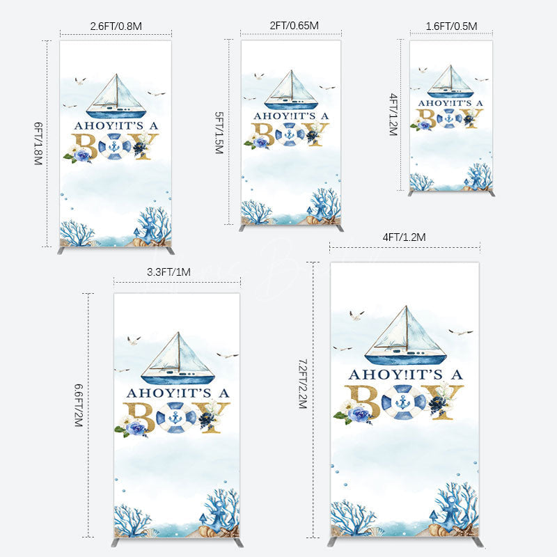 Lofaris Ahoy Boy Seagulls Boat Baby Shower Rectangle Backdrop