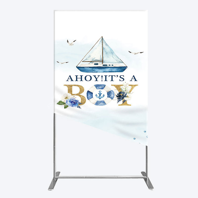 Lofaris Ahoy Boy Seagulls Boat Baby Shower Rectangle Backdrop