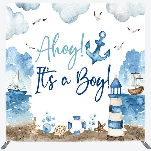 Lofaris Ahoy Sailing Baby Shower Square Tension Backdrop