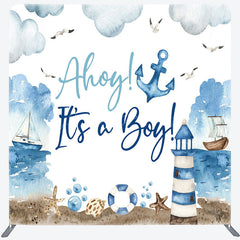Lofaris Ahoy Sailing Baby Shower Square Tension Backdrop